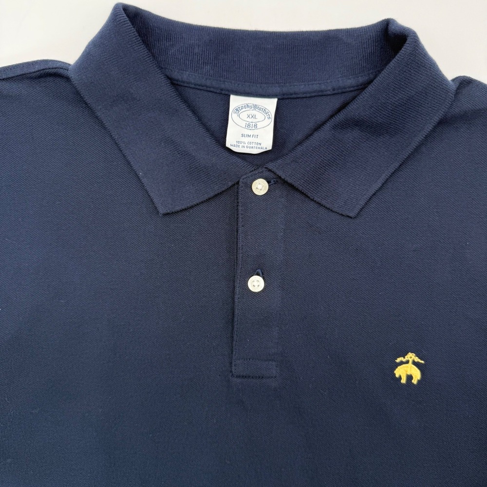 Brooks Brothers Polo Shirt Mens XXL Navy Blue Slim Fit Pique Golden Fleece Logo